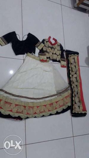 White,black and pink Choli Traditional Dress
