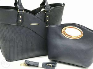 Women's 2-piece Black Leather Bag Set