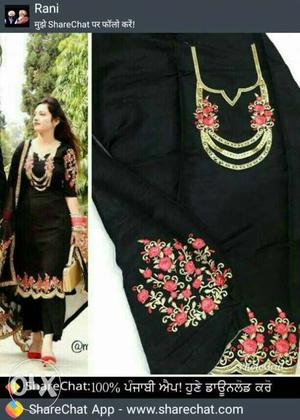Women's Black And Gray Floral Salwar Kameez Traditional
