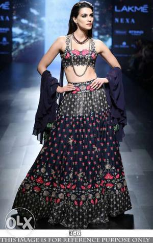 Women's Black And Pink Choli Lehenga Dress