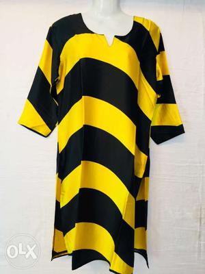 Women's Black And Yellow Striped Shirt