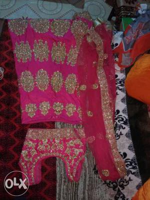 Women's Brown And Pink Gaghra Choli Traditional Dress