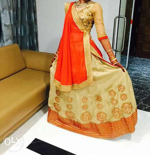 Women's Golden And Orange Traditional Dress