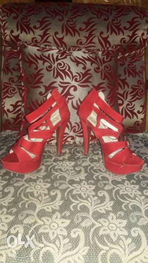 Women's Pair Of Red Open-toe Platform Stilettos new shoes fm