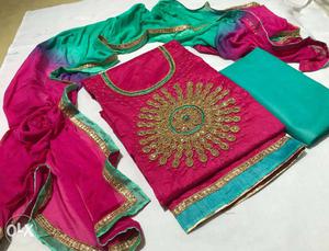 Women's Pink And Teal Dupatta Scarf