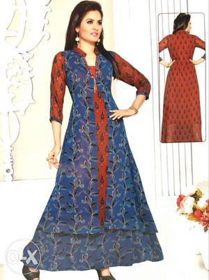 Women's Red And Blue Anarkhali Dress
