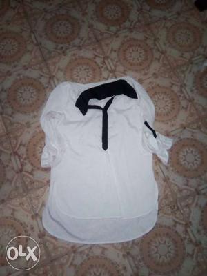 Women's White And Black Dress Shirt