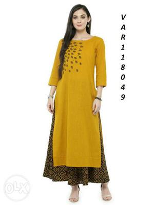 Women's Yellow Boat-neck Long-sleeve Maxi Dress