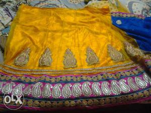 Yellow And Blue Satin Abaya