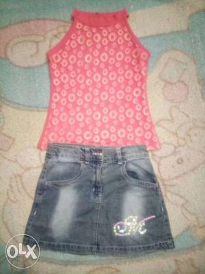 Baby Girl Top and Denim Skirt For Age Group 3-4 years old