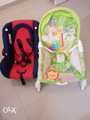 Baby's Green And White Bouncer; Baby's Black And Red Car