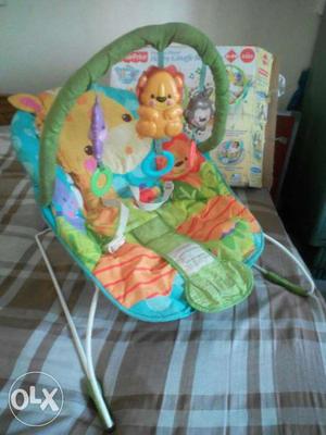 Baby's Green And Yellow Animal Printed Bouncer