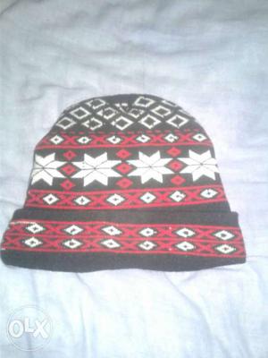 Black, Red, And White Beanie