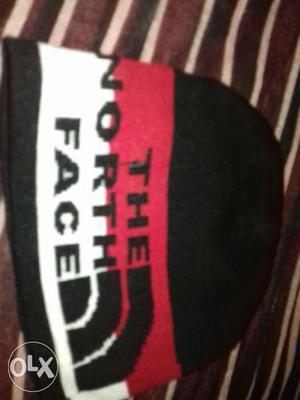 Black, Red, And White The North Face Knit Hat
