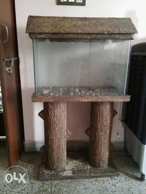 Fish Tank With Brown Wooden Frame