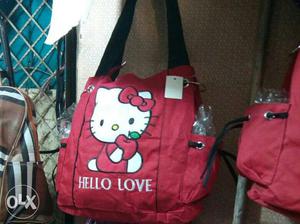 Hello Kitty Print Red And Black Handbag