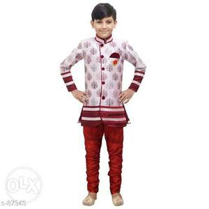 Men's Red And Silver Sherwani Robe