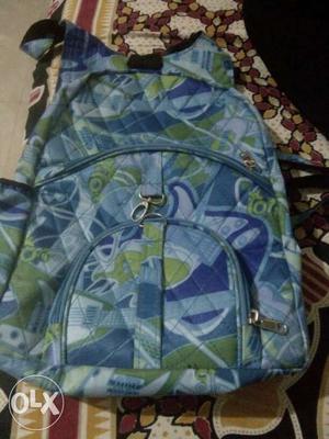Quilted Blue, Green, And Grey Backpack