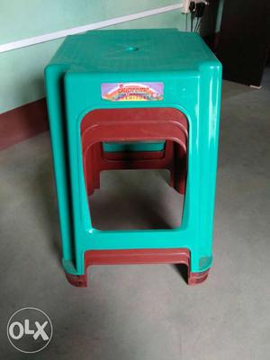 Teal And Red Plastic Stools