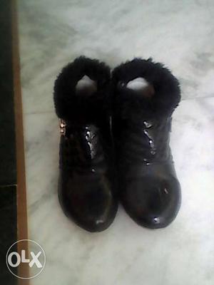 Toddler Girl's Black Patent Leather Fur-trim Boots
