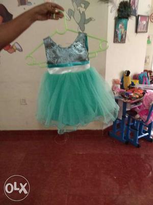 Toddler's Green And Gray Sleeveless Tutu Dress 1 to 3 years