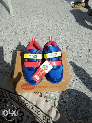 Toddler's Red-and-blue Velcro Shoes With Box