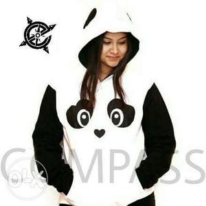 White And Black Panda Pullover Hoodie