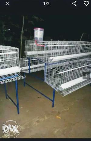White And Blue Metal Pet Cage