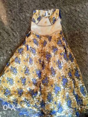 Yellow And Blue Floral Sleeveless Dress