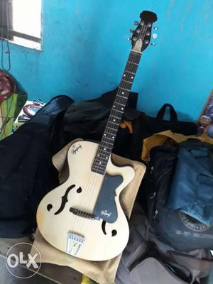 Beige And Black Jazz Acoustic Guitar