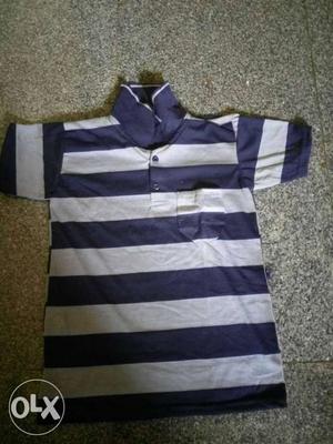 Boy's Blue And Gray Striped Polo-shirt