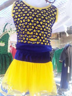 Girl's Black And Yellow Sleeveless Dress