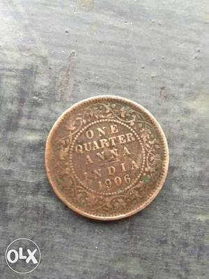 One Quarter Anna  India Coin
