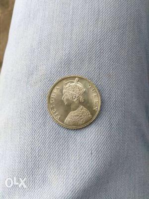 Round Silver-colored Victoria Queen Coin