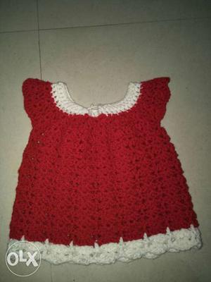 Toddler's Red And White Knitted Scoop-neck Shirt