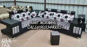 Black And White Floral Sectional Sofa