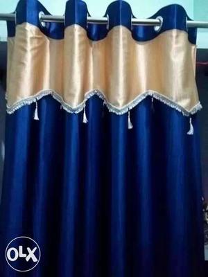 Blue And Beige Grommet Curtain