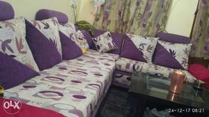 Purple And White Floral Fabric Sectional Sofa