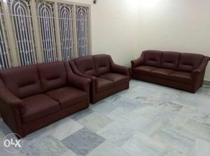Brown Leather 3-seat Sofa And Loveseat
