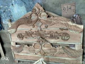 Brown Wooden Floral Embossed Headboard