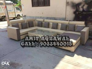 Gray And Brown Suede Sectional Couch