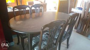 Oval Brown Wooden Table With Six Chairs Dining Set