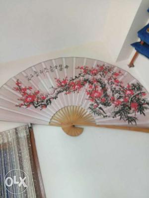 Pink And Black Floral Print Decorative Hand Fan importd