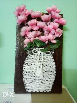 Pink Petaled Flower With White String Vase Artwork