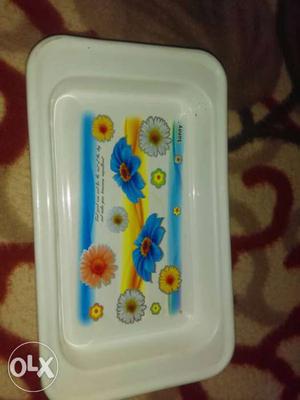 Rectangular White And Blue Floral Ceramic Tray