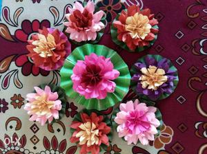 Red, Green, And Pink Paper Flower Decors