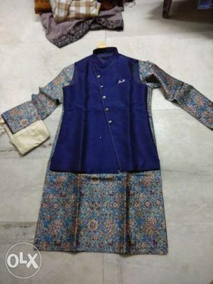 Blue, Brown, And Beige Long-sleeved latest fashion kurta