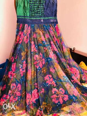 Blue, Pink, And Green Floral Sleeveless Dress