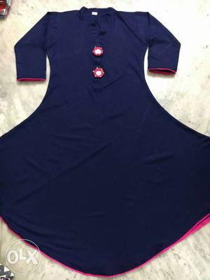 Blue Quarter-sleeved Hem Dress