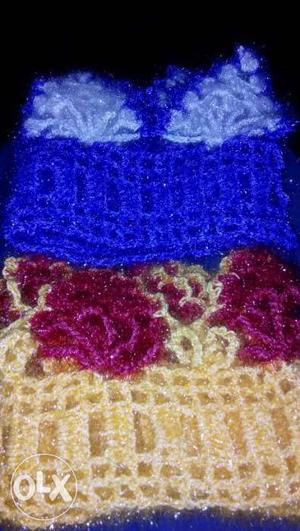 Brown, Blue, And Pink Knitted Textile